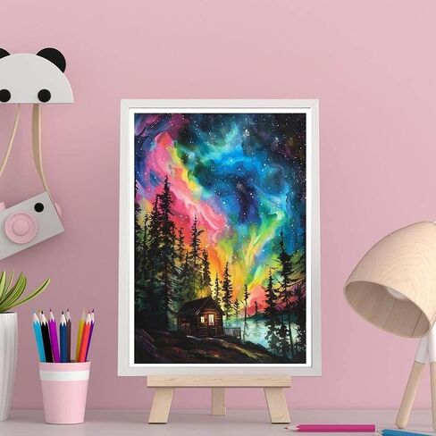 MIRCVSH Starry Paint by Numbers Kit for Adults Beginners on Framed Canvas,Country Night Paint by Number Kits with Wooden Easel,Moon Acrylic Painting Kits with Colorful Box Packaging Gift 12x16 Inch. in Kuwait