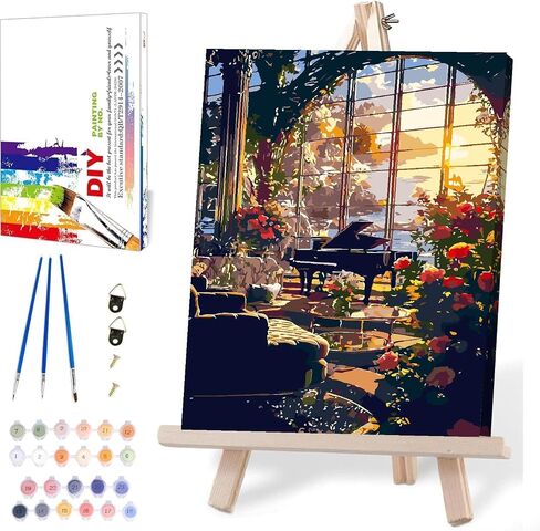 MIRCVSH Starry Paint by Numbers Kit for Adults Beginners on Framed Canvas,Country Night Paint by Number Kits with Wooden Easel,Moon Acrylic Painting Kits with Colorful Box Packaging Gift 12x16 Inch. in Kuwait