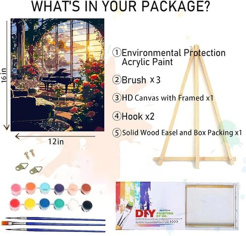 MIRCVSH Starry Paint by Numbers Kit for Adults Beginners on Framed Canvas,Country Night Paint by Number Kits with Wooden Easel,Moon Acrylic Painting Kits with Colorful Box Packaging Gift 12x16 Inch. in Kuwait