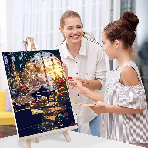 MIRCVSH Starry Paint by Numbers Kit for Adults Beginners on Framed Canvas,Country Night Paint by Number Kits with Wooden Easel,Moon Acrylic Painting Kits with Colorful Box Packaging Gift 12x16 Inch. in Kuwait