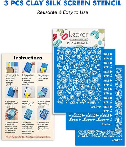 KEOKER Easter Silk Screen for Polymer Clay, 3PCS Easter Silk Screen Polymer Clay, Easter Day Silk Screen Stencils for Polymer Clay, Rabbit Pattern Polymer Clay Stencil (Easter Eggs) in Saudi Arabia