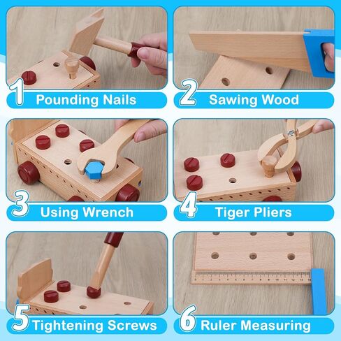 مجموعة أدوات خشبية للأطفال الصغار مجموعة أدوات شاحنة خشبية بما في ذلك صندوق أدوات خشبي ألعاب مونتيسوري للأولاد والبنات 2 3 4 سنوات مرحلة ما قبل المدرسة التعليمية الجذعية التظاهر اللعب عيد الميلاد عيد الميلاد هدية عيد الميلاد in Kuwait