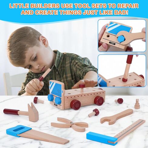 مجموعة أدوات خشبية للأطفال الصغار مجموعة أدوات شاحنة خشبية بما في ذلك صندوق أدوات خشبي ألعاب مونتيسوري للأولاد والبنات 2 3 4 سنوات مرحلة ما قبل المدرسة التعليمية الجذعية التظاهر اللعب عيد الميلاد عيد الميلاد هدية عيد الميلاد in Kuwait