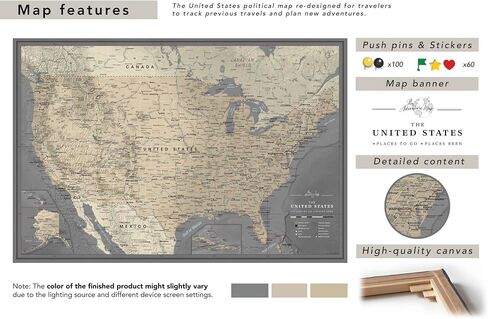 United States Travel Map Pin Board | National Park Push Pin Map | USA Wall Map on Canvas | Detailed Cartography (35 x 24) in Saudi Arabia