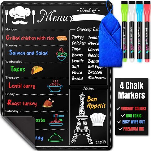 Magnetic Dry Erase Menu Board for Fridge (Flowers, 16x12") - Weekly Meal Planner Whiteboard w/ 4 Magnetic Markers & Eraser - Chalkboard Organizer for Dinner Menus & Grocery Lists by Yes4Quality in Saudi Arabia
