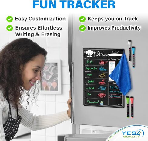 Magnetic Dry Erase Menu Board for Fridge (Flowers, 16x12") - Weekly Meal Planner Whiteboard w/ 4 Magnetic Markers & Eraser - Chalkboard Organizer for Dinner Menus & Grocery Lists by Yes4Quality in Saudi Arabia