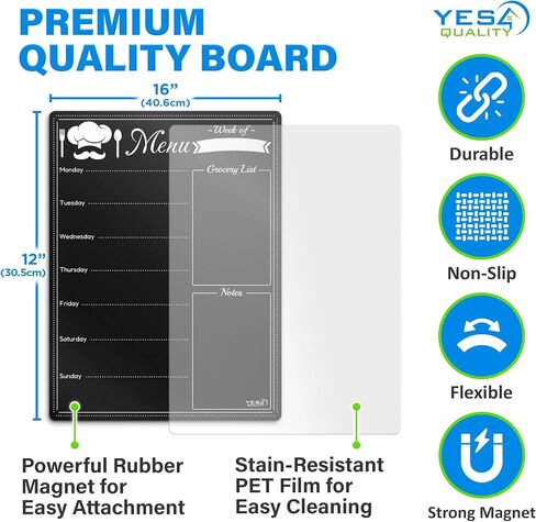 Magnetic Dry Erase Menu Board for Fridge (Flowers, 16x12") - Weekly Meal Planner Whiteboard w/ 4 Magnetic Markers & Eraser - Chalkboard Organizer for Dinner Menus & Grocery Lists by Yes4Quality in Saudi Arabia