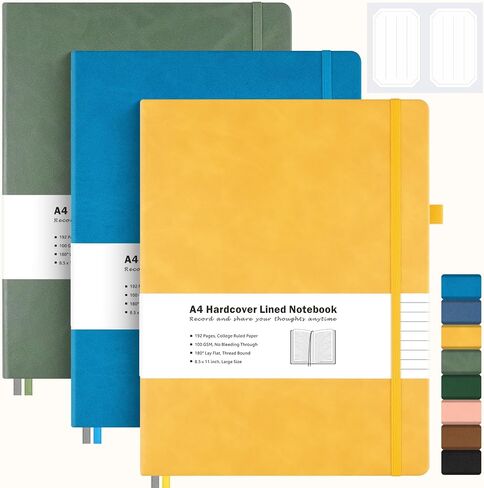 3 Pack College Ruled Notebook, A4 Hardcover Leather Notebook for Work, Lined Notebook Journal for Women, Men, 192 Thick Paper, 8.5" x 11", Large Notebook, Professional Business Notebook, Multicolor in Saudi Arabia