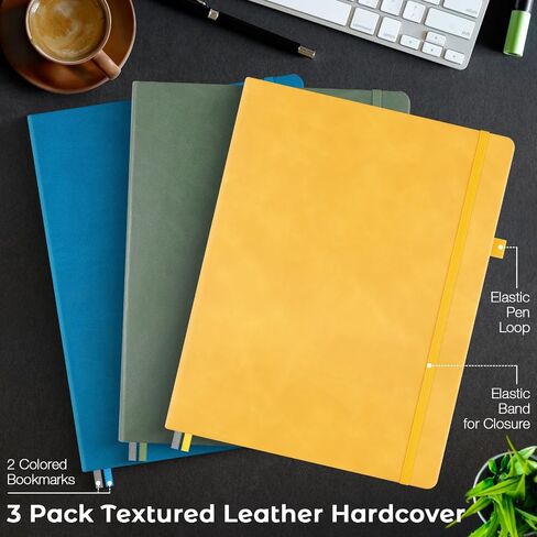 3 Pack College Ruled Notebook, A4 Hardcover Leather Notebook for Work, Lined Notebook Journal for Women, Men, 192 Thick Paper, 8.5" x 11", Large Notebook, Professional Business Notebook, Multicolor in Saudi Arabia
