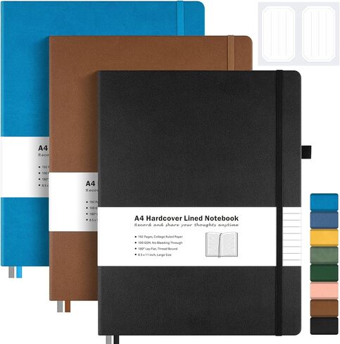 3 Pack College Ruled Notebook, A4 Hardcover Leather Notebook for Work, Lined Notebook Journal for Women, Men, 192 Thick Paper, 8.5" x 11", Large Notebook, Professional Business Notebook, Multicolor in Saudi Arabia