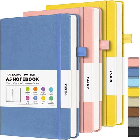 Bullet Dotted Journal Notebook 3 Pack, A5 Dotted Journal with 120gsm Paper, Leather Dotted Notebook, Hardcover Dot Grid Notebook Each with 156 Nmubered Pages, Dot Journal for Women, 5.75" × 8.38" in Kuwait