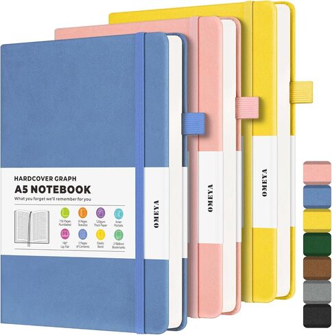 Bullet Dotted Journal Notebook 3 Pack, A5 Dotted Journal with 120gsm Paper, Leather Dotted Notebook, Hardcover Dot Grid Notebook Each with 156 Nmubered Pages, Dot Journal for Women, 5.75" × 8.38" in Kuwait