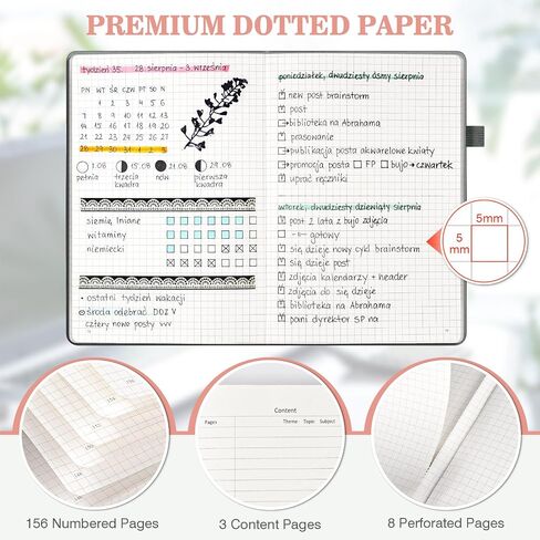 Bullet Dotted Journal Notebook 3 Pack, A5 Dotted Journal with 120gsm Paper, Leather Dotted Notebook, Hardcover Dot Grid Notebook Each with 156 Nmubered Pages, Dot Journal for Women, 5.75" × 8.38" in Kuwait