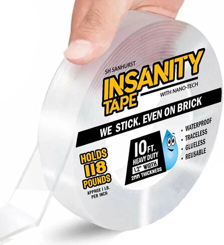 Heavy Duty Double Sided Tape for Walls & Crafts - Multi-Use Nano Tape Waterproof, Hang Pictures On Wall Without Nails, Rug Tape, Picture Hanging Strips (Thick & Wide: 1.2 in. x 120 in. x 2mm) in Saudi Arabia