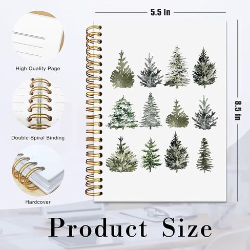 ISANOU Christmas Tree Notebook,Christmas Lined Spiral Notebook Hardcover,College Ruled Notebook,Office School Journal Notebook for Work,5.5x8.3 Inch 80 Pages,Christmas Gifts for Women in Saudi Arabia