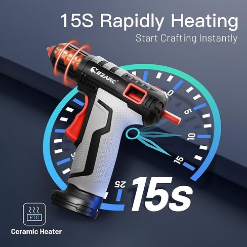 EZARC Cordless Hot Glue Gun with 30 Pcs Mini Glue Sticks, 15s Heating Fast Mini Glue Gun kit, Smart Power-Off, 2500 mAh Rechargeable Battery, DIY, Crafts, Decorations, Home Repairs, Gray in Saudi Arabia