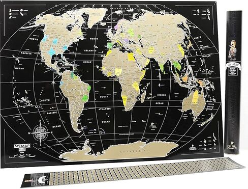 Scratch Off map 16x24 Black Gold Detailed USA States Deluxe Tracker Pin World Map MyMap Travel map Wall Poster Push pin map Includes Pins Tube Poster Map to Scratch Wall Décor Birthday Gift IDea… in Saudi Arabia