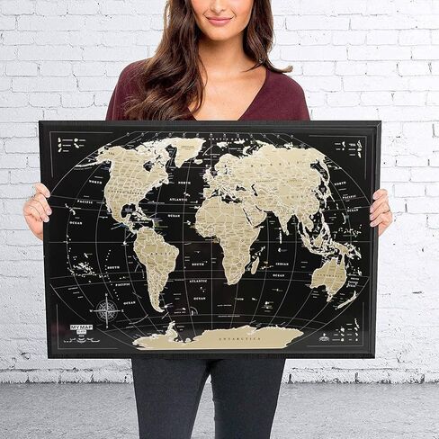 Scratch Off map 16x24 Black Gold Detailed USA States Deluxe Tracker Pin World Map MyMap Travel map Wall Poster Push pin map Includes Pins Tube Poster Map to Scratch Wall Décor Birthday Gift IDea… in Saudi Arabia