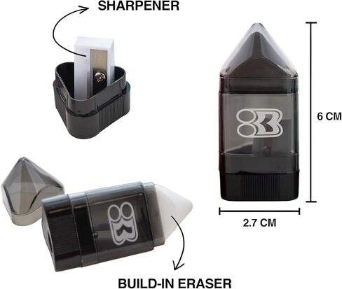 BAZIC Pencil Sharpener with Eraser, Single Hole Manual Small Compact Handheld Sharpeners Color May Vary, for Students Kids School Office (2/Pack), 1-Pack in Saudi Arabia
