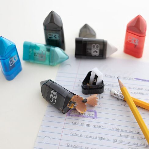 BAZIC Pencil Sharpener with Eraser, Single Hole Manual Small Compact Handheld Sharpeners Color May Vary, for Students Kids School Office (2/Pack), 1-Pack in Saudi Arabia