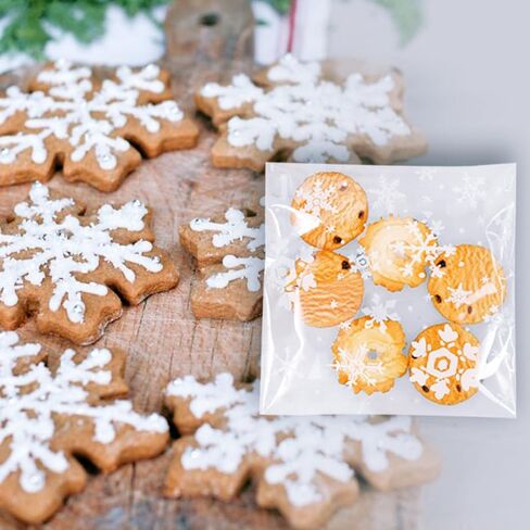 Christmas Cellophane Bags Biscuit Roasting Treat Bags Individual Wrappers Self Adhesive OPP Cookie Bakery Present Gift DIY Candy Decorating Favor Bags (4x4 Inch, 200Pcs) in Saudi Arabia