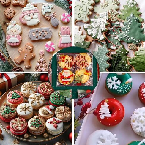 Christmas Cellophane Bags Biscuit Roasting Treat Bags Individual Wrappers Self Adhesive OPP Cookie Bakery Present Gift DIY Candy Decorating Favor Bags (4x4 Inch, 200Pcs) in Saudi Arabia