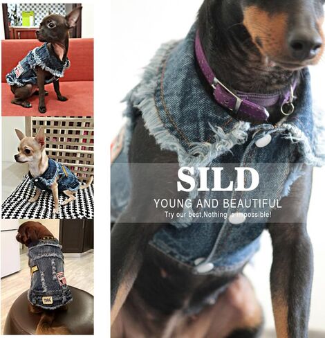 SILD ملابس الحيوانات الأليفة الكلب الجينز سترة بارد الأزرق الدنيم معطف صغير متوسط ​​جرو الأزرق خمر غسلها الملابس الكلاب التلبيب سترات هوديس الكلاسيكية in Kuwait