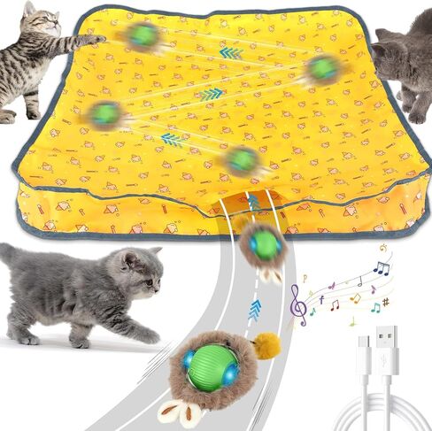 gisgfim Interactive Cat Toys for Indoor Cats Automatic Moving Cat Ball Rolling in Pouch Motion Activated Chirping Cat Ball Toy with LED Light Hide-n-Seek Kitten Toy for Bored Indoor Adult Cat(Yellow) in Saudi Arabia
