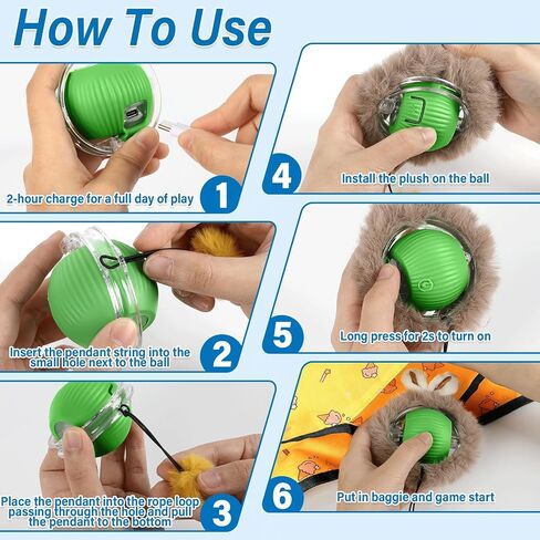 gisgfim Interactive Cat Toys for Indoor Cats Automatic Moving Cat Ball Rolling in Pouch Motion Activated Chirping Cat Ball Toy with LED Light Hide-n-Seek Kitten Toy for Bored Indoor Adult Cat(Yellow) in Saudi Arabia