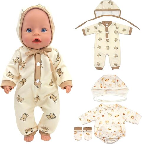 AISITE 14 inch Doll Clothes - 2 Sets Cartoon Printed Jumpsuits for 14-16 inch Baby Doll Boy and Girl in Saudi Arabia
