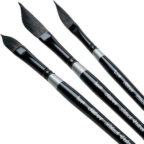Silver Brush Limited BV-3056S Black Velvet Short Handle 3pc Stroke Set, Mixed Filament Brushes with Very Soft Tips, Professional Artist Painting Set for Watercolors, Gouache, Dyes & Silk Painting in Saudi Arabia