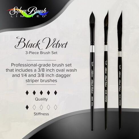 Silver Brush Limited BV-3056S Black Velvet Short Handle 3pc Stroke Set, Mixed Filament Brushes with Very Soft Tips, Professional Artist Painting Set for Watercolors, Gouache, Dyes & Silk Painting in Saudi Arabia