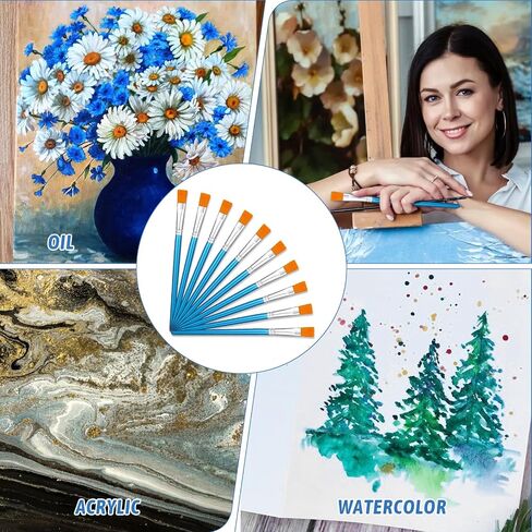1/2 inch Flat Paint Brushes for Acrylic Painting,20Pcs Flat Acrylic Paint Brush Watercolor Quality Synthetic Artist Paint Synthetic Paint Brushes for Detail Art Painting Oil in Saudi Arabia