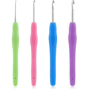 Molain 4Pack Crochet Hooks, 2.0/3.0/4.0/5.0mm Crochet Needles Set Ergonomic Soft Grip Handle DIY Yarn Weaving Tools for Knitting Gloves, Shoes, Bags, Hats, Socks, Scarf
