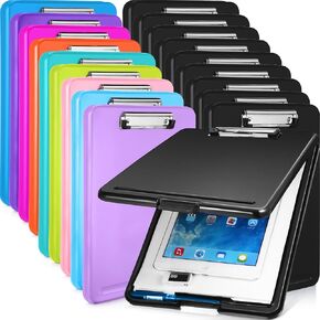 Ctosree 18 Pieces Clipboard with Storage Plastic Storage Clipboard Nursing Clipboard Foldable Clip Boards with Storage Clipboard Storage with Metal Clip, 9.5 x 13.5 Inch (Multicolor)