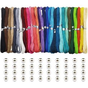 INSPIRELLE 30 Colors Waxed Polyester Twine Cord 1mm Macrame Bracelet Thread Artisan String for Jewelry Making with 200 Metal Beads, 10m Each Color