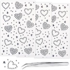 3Sheets Heart Star Gem Stickers Jewels for Crafts, Face Makeup - Self Adhesive Rhinestone Jewel Stickers, Stick on Gems Rhinestones for Crafts, Craft Supplies for Kids (07.red Heart)