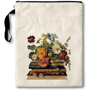 Floral Book Sleeve with Zipper, Vintage Book Covers for Paperbacks with Pocket, Book Pouch Gifts for Book Lover Floral Lover Readers Librarian, Bookish Idea for Bookmate, Book Sleeve Protector -07