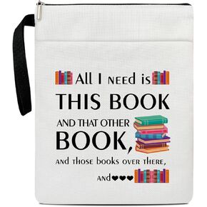Book Lover Gifts for Christmas, All I Need is This Book Bookish Gifts for Women Book Sleeve with Zipper, Book Accessories Kindle Protector Sleeve Book Club Gifts for Readers Librarian Friends -01