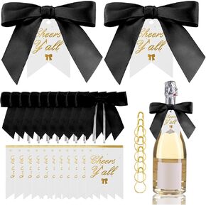 50 Set Satin Ribbon Bows,Cheers y All Bottle Tags,Champagne Bottle Twist Tie Bows with Card for Wedding Birthday Beach Party Baby Shower Bridal Shower Christmas Decoration(Red)