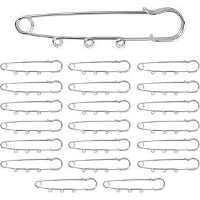 Framendino, 20 Pack 2.95 Inch Silver Large Safety Pins Iron Brooch Metal Pins Brooch with 3 Loops for DIY Garment Blankets Skirts Knitted Fabric Crafts