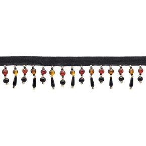 1 1/2" Handcrafted Teardrop Ball Beaded Fringe Trim (B40687-GL) / Mahogany Black Multicolor #R01J19 (Pure Black, Beige Brown, Dark Red) / 3 Yards (2.5m/19 ft)