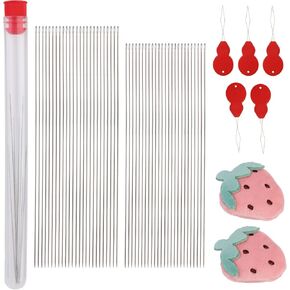 58 Pcs Beading Needles Set 2 Sizes Long Straight Beading Needles Size 11 Stainless Bead Needle Embroidery Needles Seed Beads Needles with Pin Cushion for Small Size Beads Piercing