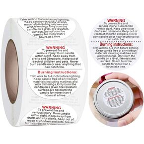 500 Pieces White Candle Warning Labels, 1 inch Candle Jar Container Stickers Candle Safety Stickers Decal Candle Warning Labels Stickers for Candle Making DIY Candle Jars and Tins Candle Making Kits