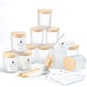 Norme 24 Pack 7 OZ Thick Glass Candle Jars for Making Candle with Bamboo Lids, Stickers and Labels Candle Jars Candle Making Kit Bulk Empty Spice Containers Wick Kit(Frosted Color)