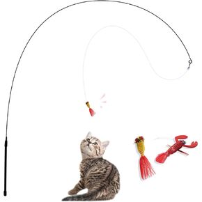 Andiker Cat Wand Toy, 2 Pack Realistic Animal Shapes Cat Interactive Toys with Bells for Cats of All Ages, Chasing Scratching Chewing Cat Enrichment Toys for Indoor Cats (Spider+Dragonfly)