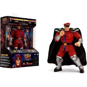 Jada Toys – Street Fighter II M. Bison Action Figure Wave 2 – 1:12 Scale, 6" Tall, Interchangeable Heads, Hands, Purple Fire Accessory