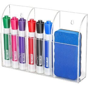 MaxGear Wall Marker Holder, 3 Compartments Desk Acrylic Organizer for Remotes, Pens, Makeup, Markers, Clear Remote Control Holder for Whiteboard Accessories-7.8'' x 1.6'' x 5.5'' in Kuwait