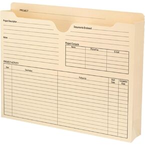 Smead Project File Jackets, 25 Count, Manila, Reinforced Straight-Cut Tabs, Preprinted Front, Back and Tab, 2" Expansion, Letter Size (75621)