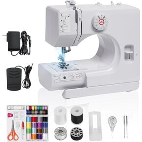 Electric Sewing Machine for Beginners, Mini Portable Kids Sewing Machine Built-in Light, 12 Stitches, High-Low Speeds, Foot Pedal & 42-Piece Kit for Home, Adults, Crafting, Travel and Quick Repairs